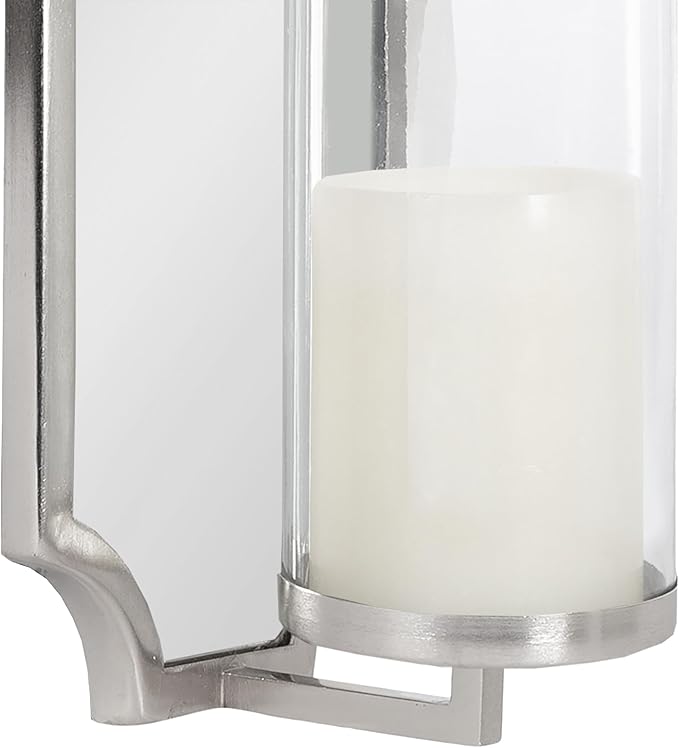 Kate and Laurel Ciel Glam Mirrored Wall Sconce; 6 x 5 x 16; Silver; Traditional Scalloped Candle Holder with Removable Glass Cylinder and Mirror for Bathroom or Bedroom Wall Decor
