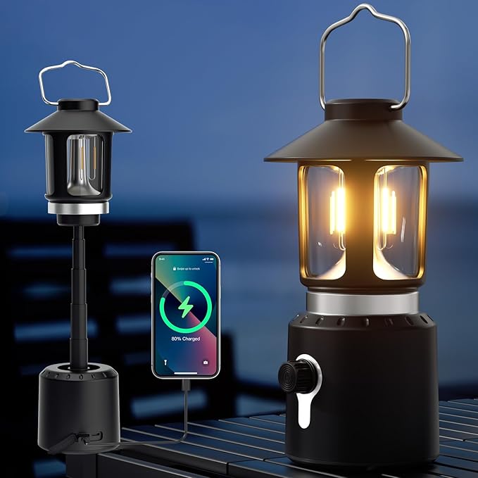 Camping Lantern Rechargeable, Telescopic Camping Light, Waterproof Retro Emergency Lights, Electric Lanterns for Power Outages, Vintage Hurricane Lamp for Tent Outdoor Patio RV Fishing