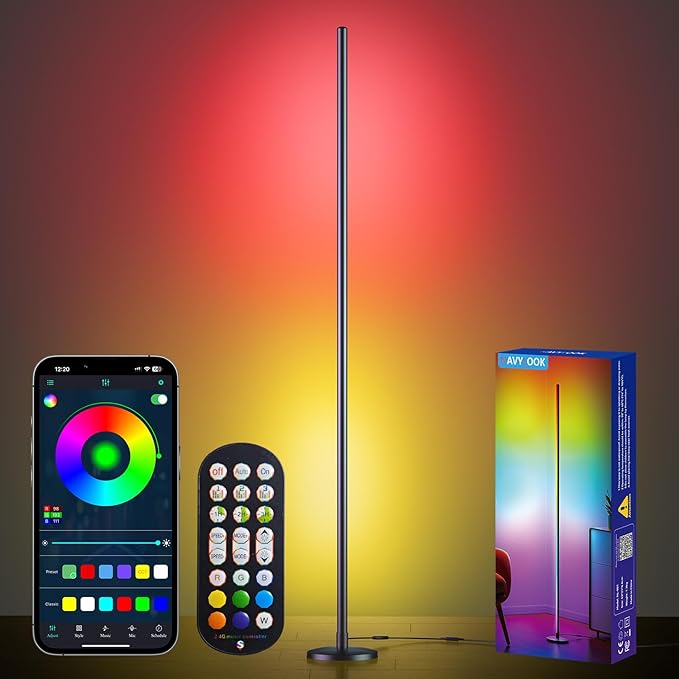 Modern Floor Lamp, Smart RGB LED Floor Lamp with App & Remote Control, 16 Million Colors & 200+ Scene Modes, Corner Lamp with Timer and Music Sync, Standing lamp for Bedroom Home Decor