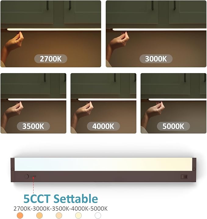 Under Cabinet Lighting Plug in or Hardwired Built-in Dimmer, 32 Inch 16W, 5CCT 2700/3000/3500/4000/5000K, Linkable Counter Lights for Kitchen, ETL Dimmable LED Light Fixture, Bronze