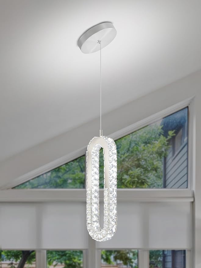 1-Ring Chandelier Silver Modern Pendant Lighting LED Dimmable Hanging Crystal Chandelier for Kitchen Island Foyer Lobby Living Room Staircaes