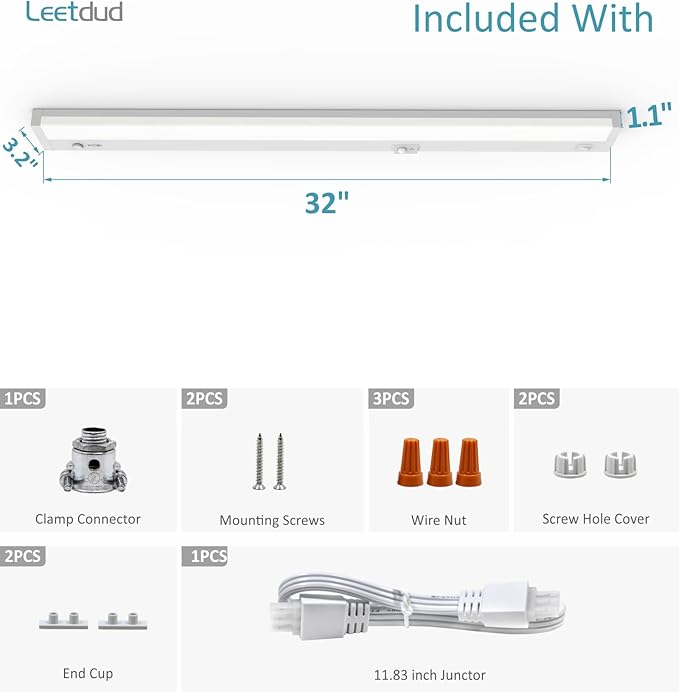 LED Under Cabinet Lighting Motion Sensored Hardwired with Built-in Dimmer, 32 Inch 16W Dimmable 5 Color 2700/3000/3500/4000/5000K, Linkable Eyes Care for Kitchen, Counter, ETL Listed, White