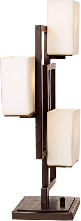 Possini Euro Design Lighting on The Square Modern Table Lamp 24" High Roman Bronze Brown Geometric Metal Opal White Glass Shade for Bedroom Living Room House Home Bedside Nightstand Office Family