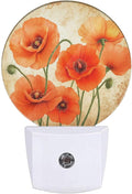EKOBLA Floral Night Lights Plug into Wall Vintage Poppy Flower Red Orange Night Light LED Round Lamp for Boys Girls, Dusk to Dawn Sensor Nightlight for Stairway Hallway Kitchen
