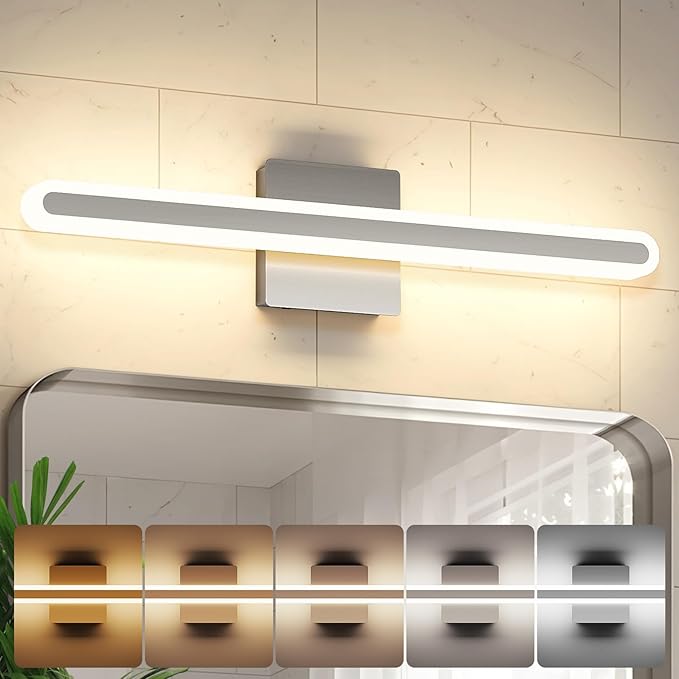 Joosenhouse Brushed Nickel Vanity Lights for Bathroom, 5CCT Dimmable Vanity Light Bar, Above Mirror Makeup Mirror Light, Modern Bathroom Lighting Fixtures 23.6 inch 20W