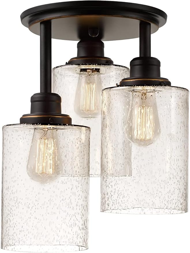 3 Pack Clear Seeded Glass Lamp Shades, 5.9in Height, 3.9in Diameter, 1.7in Fitter, Cylinder Bubble Glass Shade Covers, Seeded Glass Replacement for Pendant Light Chandelier Wall Sconce