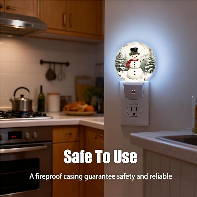 Plug-in Snowman Snowy Christmas Tree Night Light with Dusk to Dawn Sensor, 0.5W LED Home Decor, Auto On/Off Decorative Nightlight for Men, Women, Boys & Girls