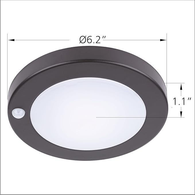 YoonLIT Flush Mount PIR Motion Sensor LED Ceiling Light, 6.2 Inch 10.5W 700 Lumen, Motion Activated Ceiling Fixture for Closet, Garage, Doorway, Stairway, Hallway, Bronze Finish 5000K 1-Pack
