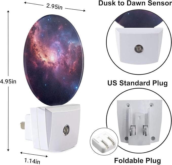 Plug-in Star-Filled Cosmic Night Light Pink and Purple Nebula Nightlight with Dusk to Dawn Sensor, Auto On/Off 0.5W Energy-Saving LED Lighting for Men Women Boys Girls Gift