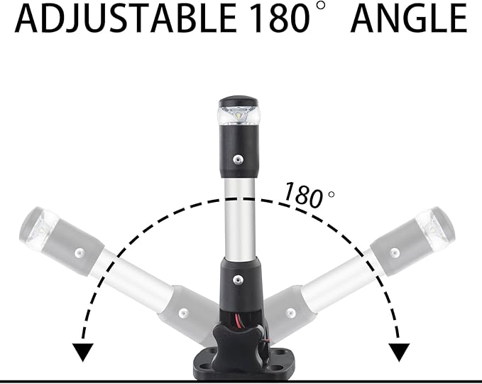 LED Boat Navigation Light-360 Degree All-Round Marine Anchor Light,Adjustable Mount Base,Removable,Waterproof for Yacht,Pontoon(Adjustable Base 1, 8 Inchs)