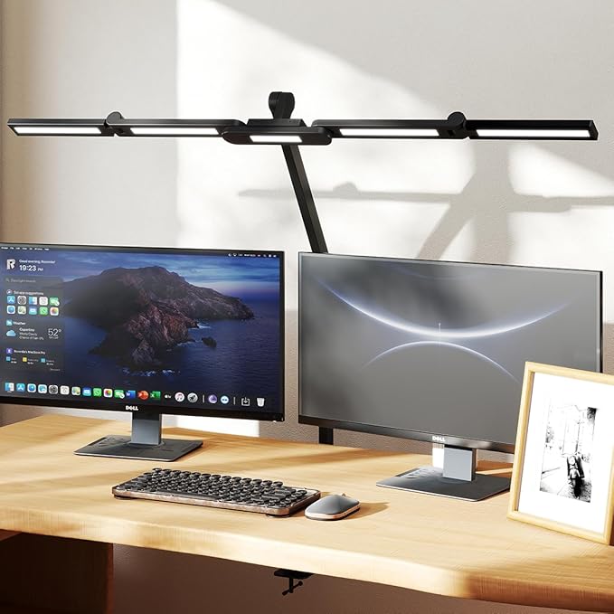 41" Led Desk Lamp with Clamp, Architect Desk Lamp,24W Ultra Bright Auto Dimming Computer Light，Eye-Caring Task Lamp for Home Office, Reading, Study, Dual Monitors, Workbench (Black)