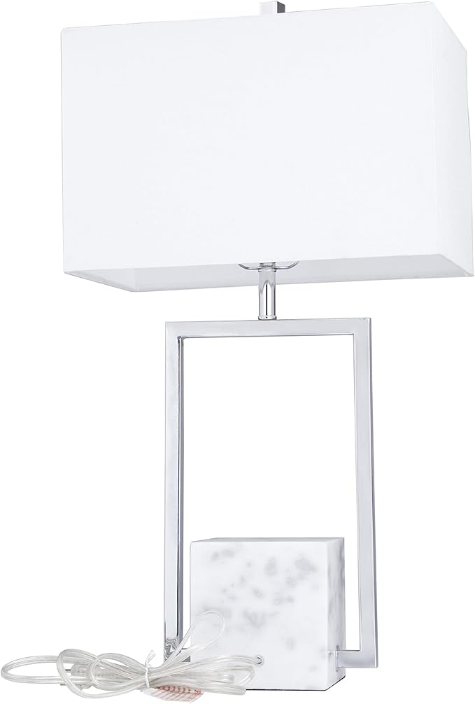 Deco 79 Marble Room Table Lamp Geometric Accent Lamp with Square Shade, Lamp 14" x 10" x 25", Silver