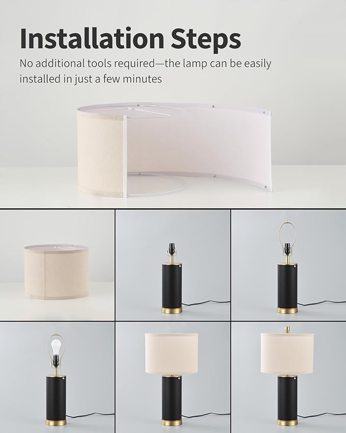 KDG 23.4" Green PU Leather Table Lamps for Living Room Set of 2, 3 Level Brightness LED Modern Home Decor Fabric Lampshade Desk Lamp Lighitng for Bedroom, Bedside, Farmhouse, Nightstand, Night Light