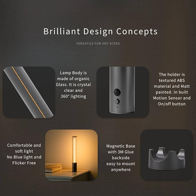 AUGE LIGHT 3-in 1 Battery Powered Wall Light Magnetic LED Wall Lamp Cordless Wall Lights Motion Sensor Wall Sconces for Indoor Staircase Corridor Beside Hallway Cabninet(Gray)