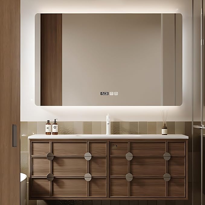 Bathroom Vanity - Wall Mounted Cabinet with 4 Drawers & Integral Ceramic Wash Basin | Smart Mirror Including LED Light Defogging (Style B, 60in)