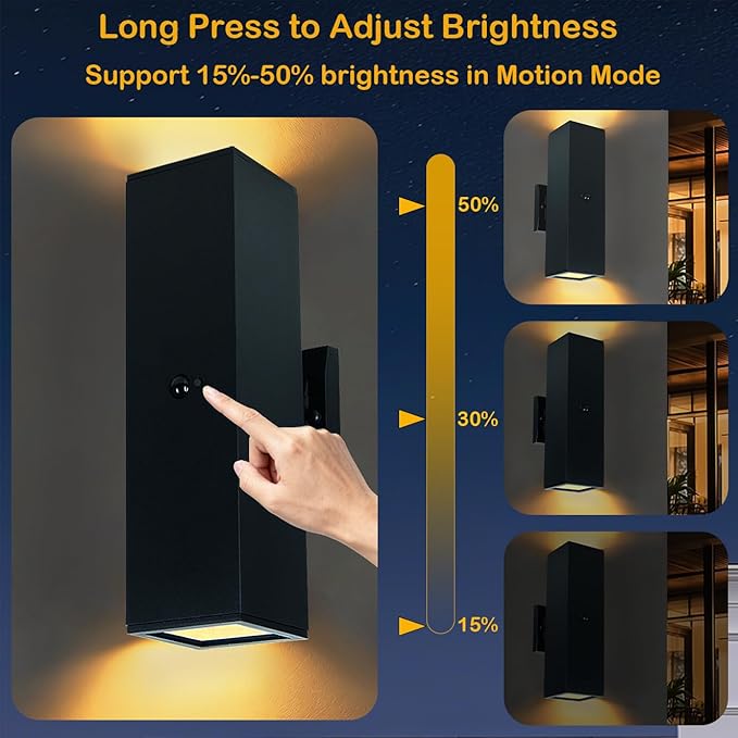 Motion Sensor Outdoor Wall Light with 3 Light Modes, Dusk to Dawn Modern Aluminum Sconce with E26 Bulbs, Waterproof Exterior Lighting for Porch, Garage, Patio, Entryway, ETL Listed