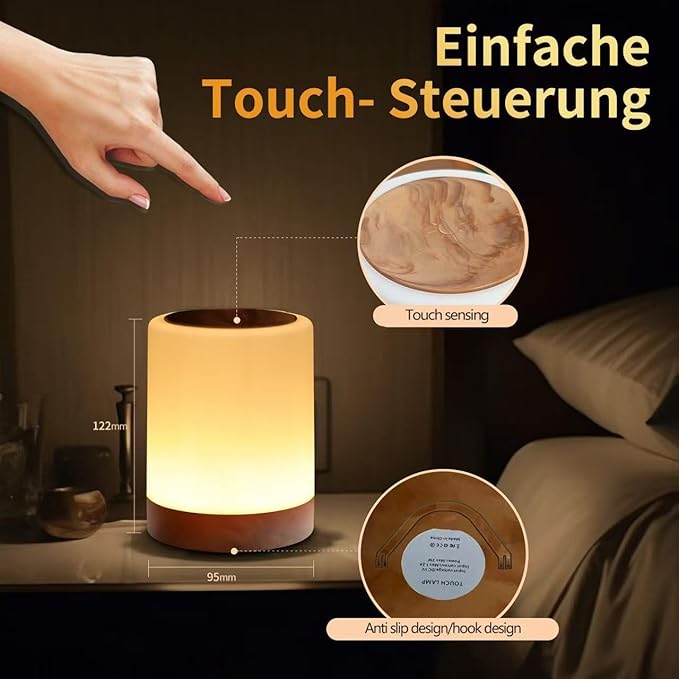 OORUN Touch Bedside Table Lamp,13 RGB Colors & 5 Brightness, USB Rechargeable Desk Lamp, Remote Control Dimmable Night Light with RGB Color Changing,Portable Lamp for Baby, Bedroom, Living Room