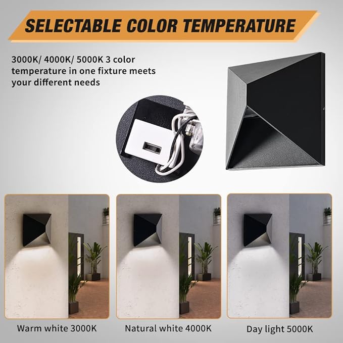 LED Outdoor Wall Light, Aluminum Outdoor Wall Sconce, 3000K/4000K/5000K Waterproof 8W Porch Lights, Aluminum Patio Wall Mount Lights Fixture for House Doorway Garage