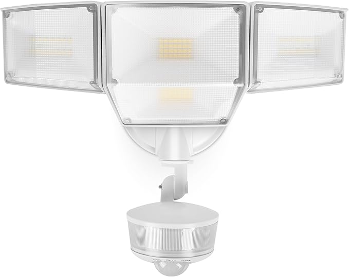 LUTEC 84W 9500LM LED Security Light Motion Sensor Outdoor Lights with Night Light, 4 Head LED Flood Lights 5000K Daylight, IP65 Waterproof, Motion Detected Lights for Outside (White)