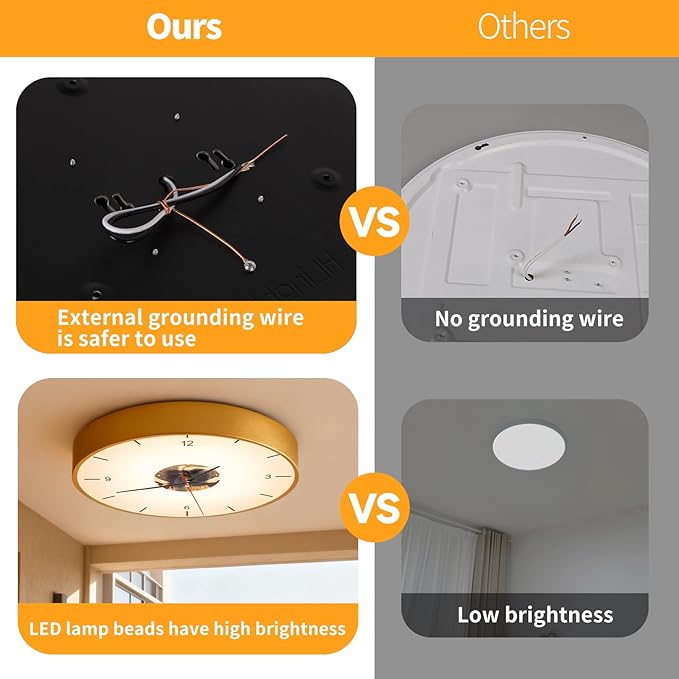 Gold Flush Mount Ceiling Light, Wall Mounted Clock 12 inch LED Dimmable Ceiling Lamp with Remote Control, Silent and No Ticking Sound Light Fixture for Bedroom Foyer Entryway Hallway ﻿