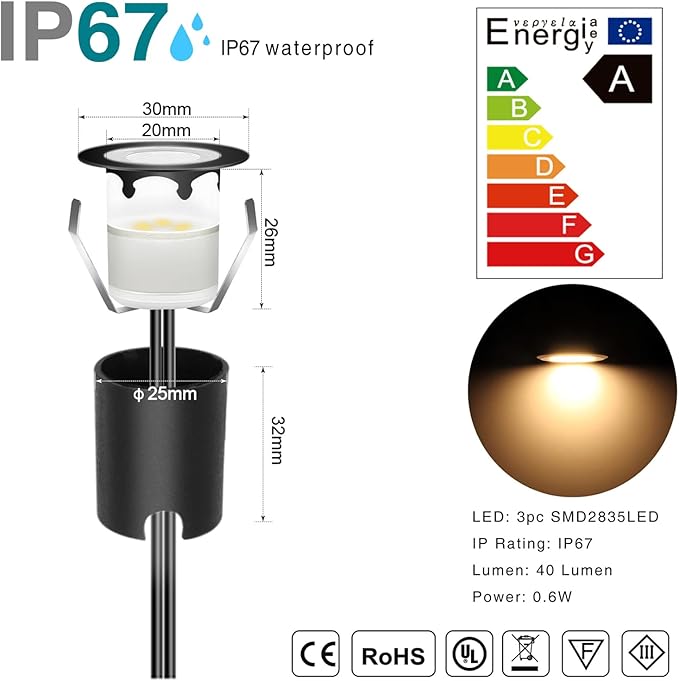 LED Recessed Deck Light Kits with Protecting Shell,Outdoor Landscape Lighting IP67 Waterproof,DC 12V Low Voltage Warm White for Garden,Yard,Stair,Patio,Decoration In Ground(30pcs,Black Border)