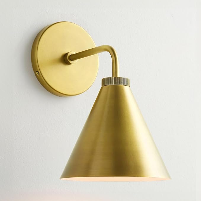 Retro Industrial Metal Cone Sconce Light - Vintage Inspired Modern Gold Wall Sconce with Metal Shade, Wall Mount Lighting for Bedroom, Hallway, Living Room (10.5“W x 10.5" L x 12.5" H Gold)