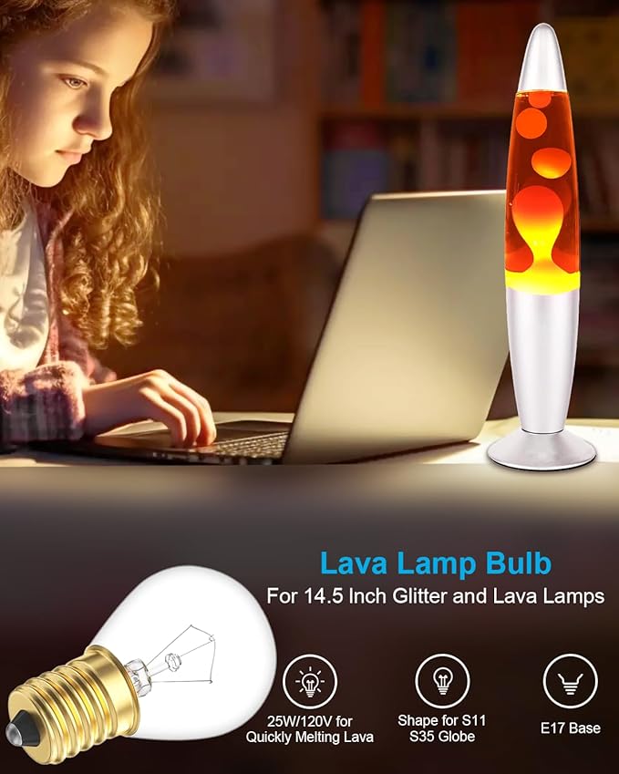 Lava Lamp Bulb 25 Watt, E17 Intermediate Base 6 Packs The Lava Original Replacement Bulb for 14.5-Inch Lava Lamp, Soft Warm White Glow, Long Life, High Temp Resistance, High-Output Heat S11 Bulb