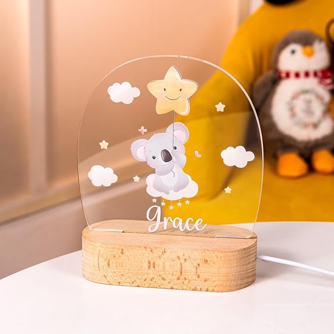Personalized 6 Animal Baby Night Light Custom Name Night Light Baby Gift Baby Night Lamp Bedroom Decor Kids Night Light Toddler Gifts Boy Girl Night Lamp Child Bedroom Light Bedside Acrylic Lamp