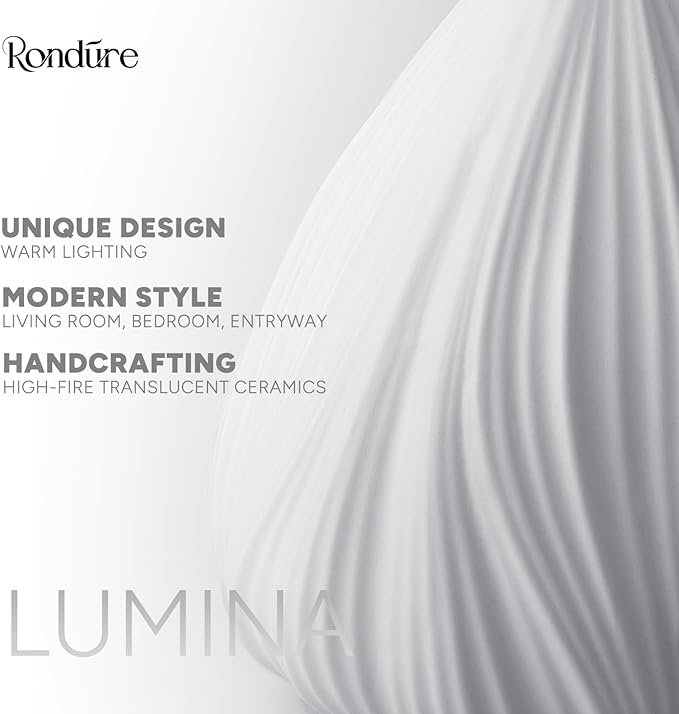 RONDURE 10.6" Ceramic Cordless Table Lamp, Portable Rechargeable Table lamp, Touch Dimmable Warm Ambient Lighting for Living Room, Bedroom, Dining Room, Fast Charging & Long Lasting