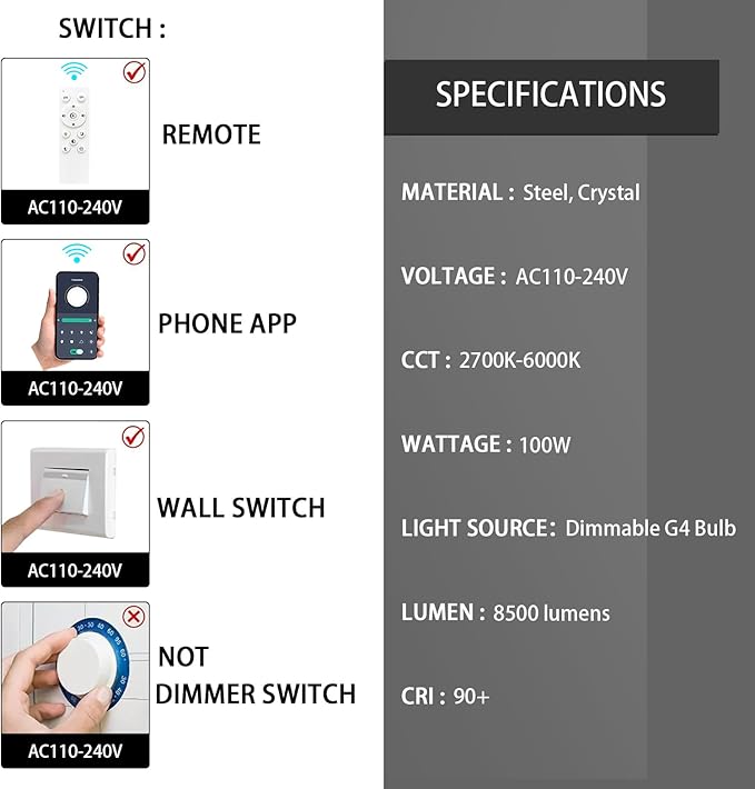LED Glam Chandelier 138 inches Long Light Luxury Crystal Ceiling Chandeliers Remote Dimmable High Ceiling Pendants Lighting Fixtures Black 20 Lights