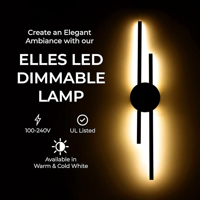 Ozarke Elles Minimalist LED Light Sconce, Modern Linear Wall Lamp, Black, Gold, Warm White, Cold White, UL Listed (Warm 3000k - Dimmable, 48 inches Black Circle - Gold Bars)