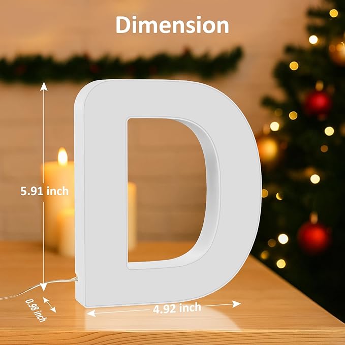 Light Up LED Letter Lights – USB Powered Color Changing Alphabet Sign, APP Controlled Night Light for Bedroom, Party, Birthday, Christmas & Valentine Decorations,D