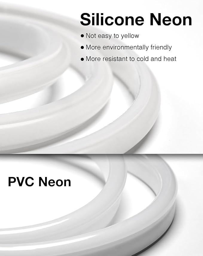 COB LED Neon Rope Light 110V - 20m/65.6ft Waterproof Silicone Rope Light with Adhesive Backing, Cuttable 2800K Warm White Neon Lighting for Cabinets, Home Office & DIY Projects