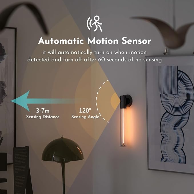 AUGE LIGHT 3-in 1 Battery Powered Wall Light Magnetic LED Wall Lamp Cordless Wall Lights Motion Sensor Wall Sconces for Indoor Staircase Corridor Beside Hallway Cabninet(Gray)