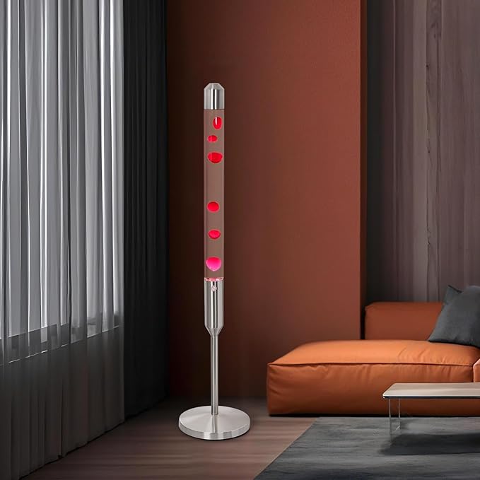 47.5-Inch Liquid Motion Lamp,Magma Lamp, Mood Relaxation Light，Suitable for Home Decoration, Living Room, Office, Bedroom, café (47.5 inch Clear Water red Wax/Silver)