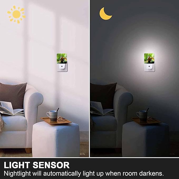 LED Night Light,Green Small Frog On Leaf LED Night Light Plug into Wall with Dusk to Dawn Light Sensor White Energy Efficient Nightlight for Bedroom Bathroom Hallway Living Room Kitchen