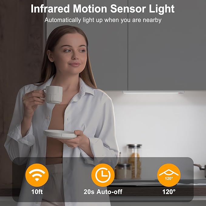 BLS Under Cabinet Lights, 74 LED lights Battery Operated Motion Sensor Light Indoor, USB C Rechargeable Closet Lights Motion Sensored, 2200mah Wireless Magnetic Light for Kitchen Night Stairs (2 Pack)