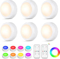 LED Puck Lights with Remote Control, 16 Color Changing Under Cabinet Lighting with Dimmer & Timer, AAA Battery Operated,Under for Closet Bedroom Kitchen, Stair (6 Pack White)