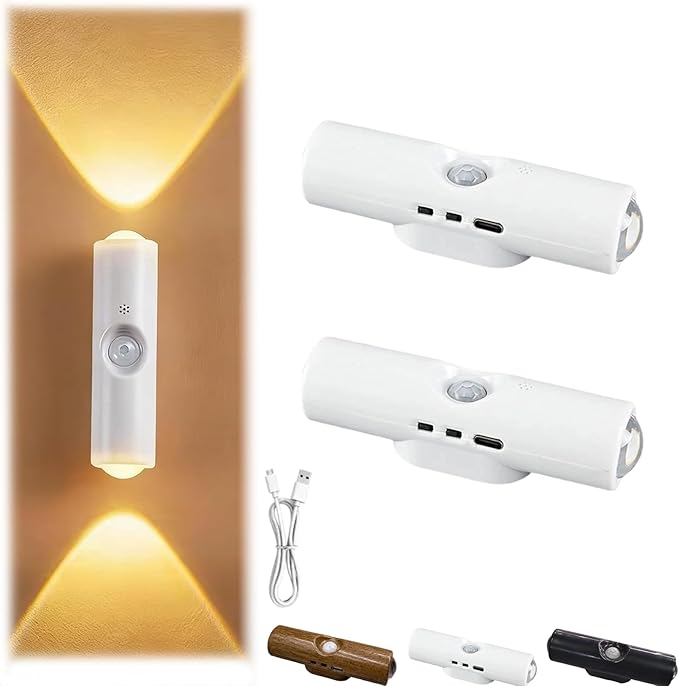 Rechargeable Smart LED Motion Sensor Ambient Light, Smart Sensor Magnetic Rechargeable LED Lights, Color Changing Motion Sensor Light, Wireless Magnetic Wall Lamp for Bedroom (2pcs 7colors white)