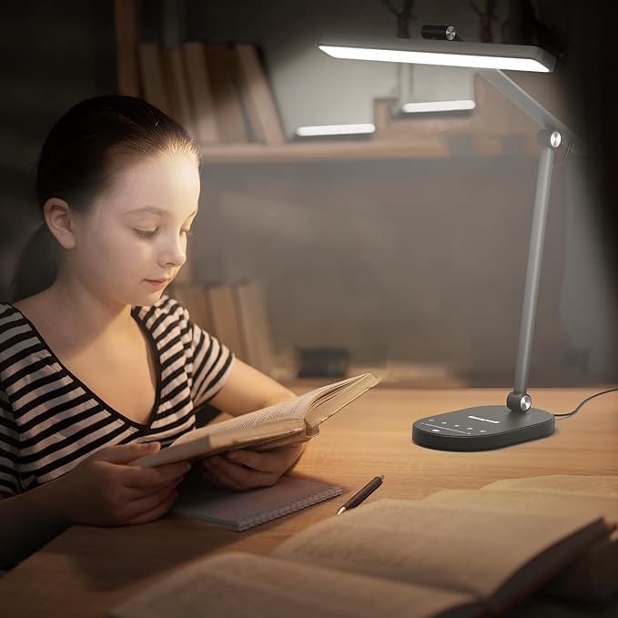 Honeywell Desk Lamp for Home Office, H4 Sunturalux™ Eye-Caring LED Desk Light, 700LM Dimmable Desk Lamp with Timer, Adjustable Desk Reading Light, Touch Auto Dimming Table Lamp for Study, Bedroom