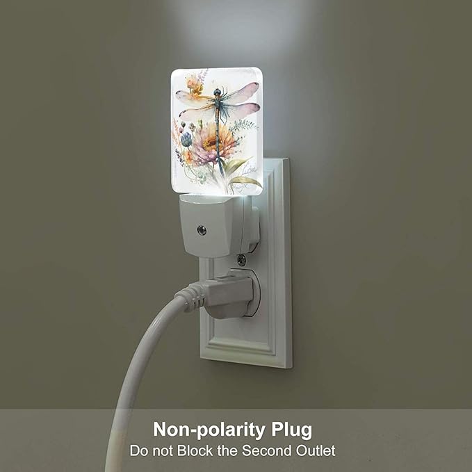 Watercolor Dragonfly Night Light,Plug Into Wall Decor for Stairway,Hallway,Kitchen,Dusk to Dawn Sensor Nightlights for Boys/Girls/Women/Men Room Gifts