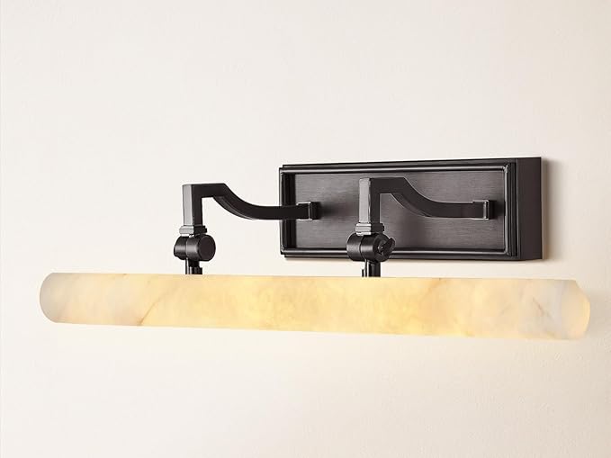 Alabaster Picture Lights for Wall, 20in Spanish Marble Picture Light Hardwired, Black Vanity Lights for Bathroom, Dimmable Modern Wall Lighting Gallery Light for Paintings, Bookshelf, Poster Display