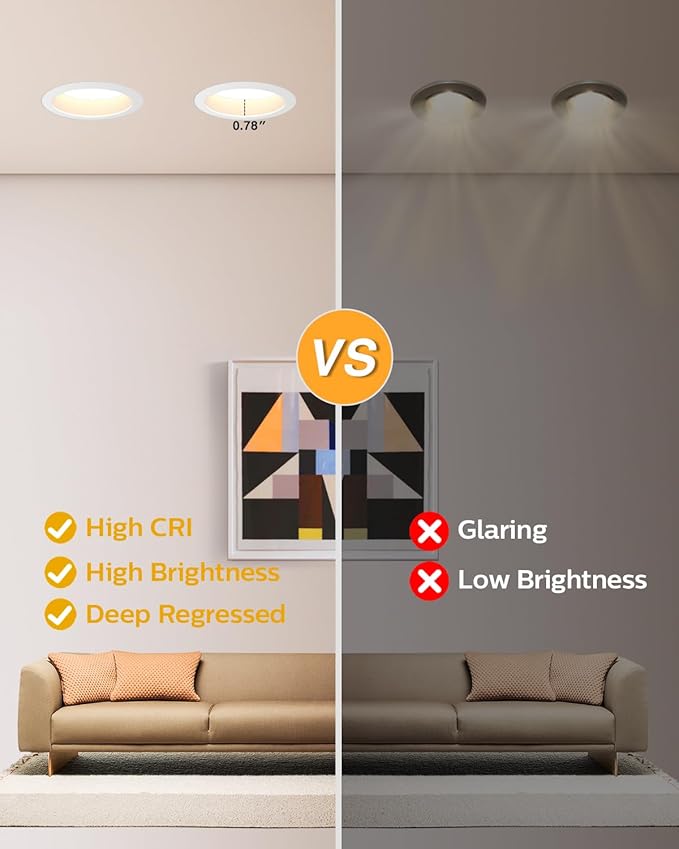 Adetu 4 Inch Anti-Glare LED Downlight,Dimmable Ceiling Light with 5CCT Reset,Selectable from 2700K to 5000K - 12W 1080LM, ETL Certified (White, 12 Pack Round)