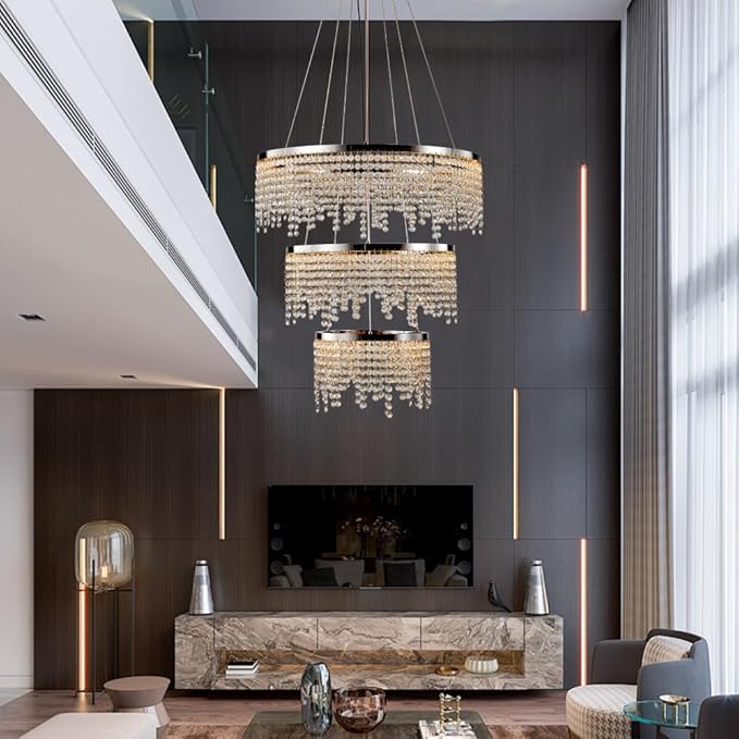 3 Tier LED Modern Ceiling Light Fixture, Home Decor LED Round Crystal Chandeliers, Adjustable Color Temperature Chandelier for Living Room, Dining Room, Bedroom