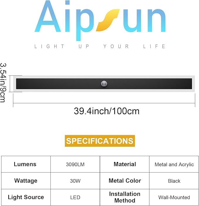 Aipsun 2 Packs Motion Black Outdoor Wall Light 39.4inch Modern LED Exterior Wall Sconce, Long LED Linear Exterior Lights 3000K for House Living Room Corridor