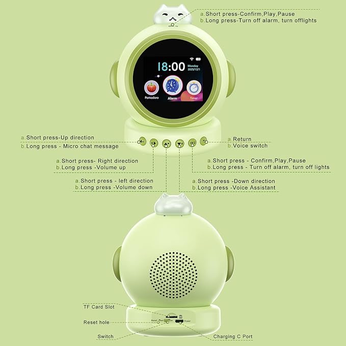 AI Kids Alarm Clock with ChatGPT - Smart Voice Control Alarm Clock for Toddlers, Ok-to-Wake Sleep Trainer with Night Light, Music & Time Learning, Gift for Boys Girls Ages 3-12