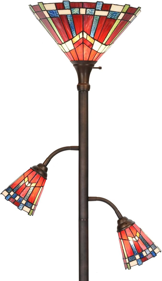 Bieye L10835 Mission Tiffany Style Stained Glass Floor Lamp for Reading Working Decorating, 3-Lights, 70 inches Tall