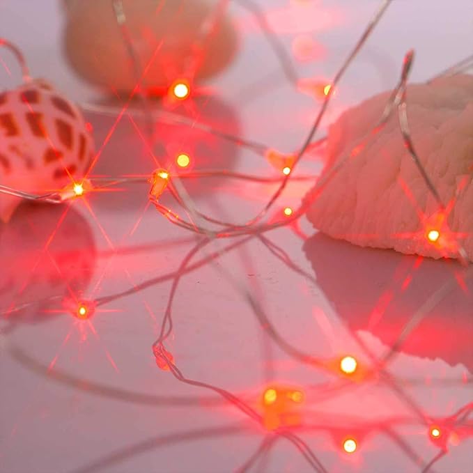 Led Fairy Lights Battery Operated, 4 Packs Mini Battery Powered Copper Wire Starry Fairy Lights for Bedroom, Christmas, Parties, Wedding, Centerpiece, Decoration (5m/16ft Red)