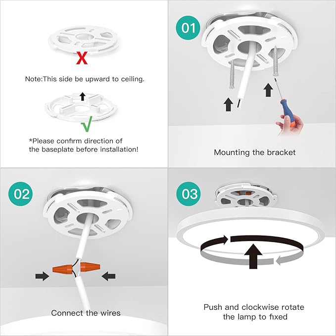 Roomratv Flush Mount Ceiling Light Fixture 2 Pack with Remote Control, Nightlight Warm 3000K, 12inch 28W Round Modern Ceiling Light, 3 Light Color Changeables, Brightness(10% to 100%) Adjustable