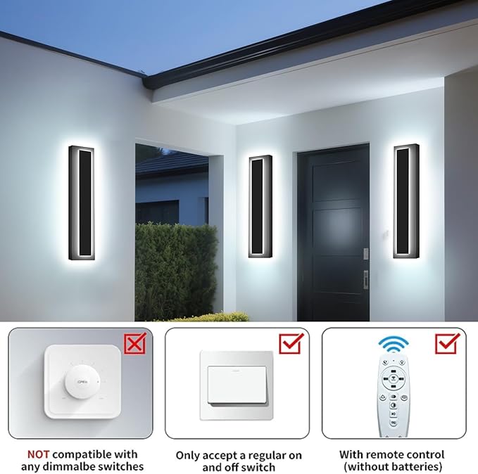 Picico 2pc 12in Modern LED Outdoor Wall Lights, Dimmable Black Exterior Wall Sconce Lighting Fixtures, Rectangular Mini Outdoor Garage Lights, 360° Beam Angle,Vertical Outdoor Lights for House Porch